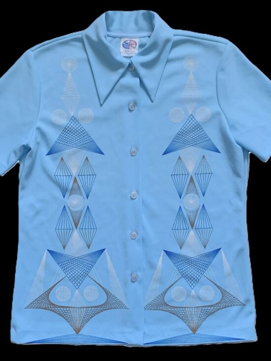 Land & Sea Tops - 1970 Abstract Retro Bowling Geo Art Printed Poly Knit Panama Shirt *Unisex (38)
